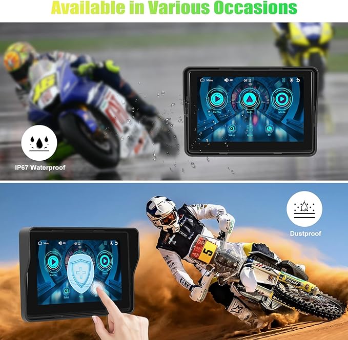 CAMECHO Motorcycle CarPlay Screen, 5" Waterproof Portable Wireless CarPlay Android Auto for Motorbike, Touch Screen Car Stereo Support Dual Bluetooth, Mirror Link, EQ, Siri Voice Control