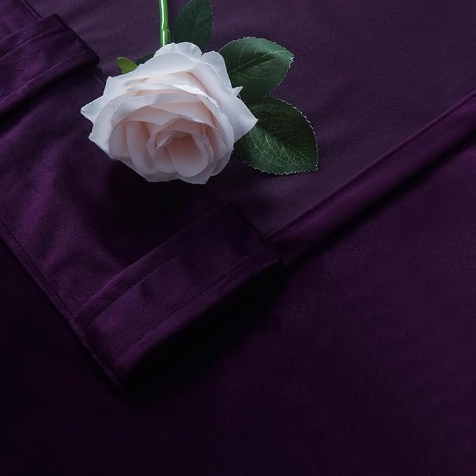 Roslynwood Luxury Soft Deep Purple Velvet Curtains 120 inches Long Back Tab Thermal Insulated Blackout Window Drapes for Living Room/Bedroom/Dining Room, W52 x L120, 2 Panels