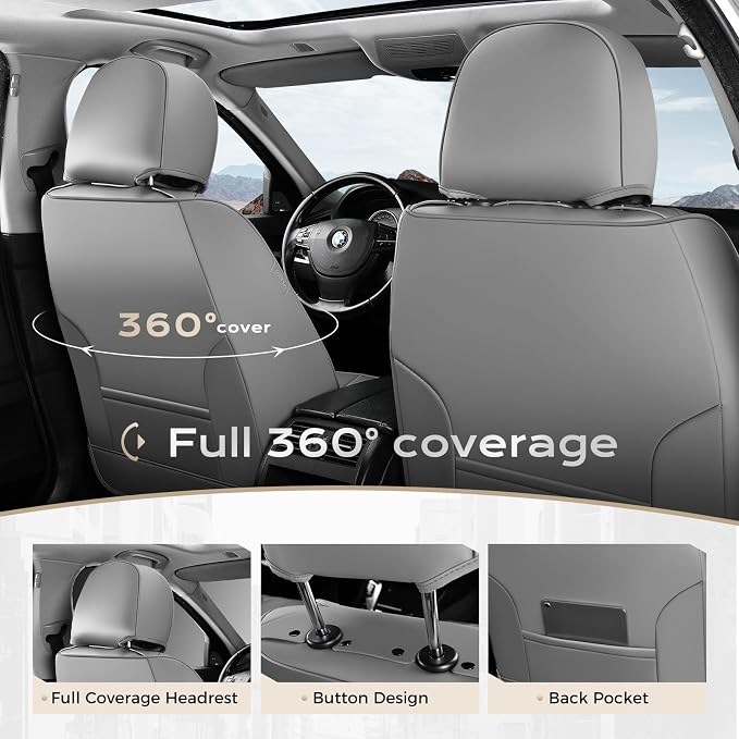Coverado Seat Covers, Car Front Seat Covers with Backrest, Nappa Leather Car Seat Protectors,Waterproof &Breathable,Anti-Slip Automotive Seat Cushion, Universal Fit for Most Vehicles,2Pcs Black