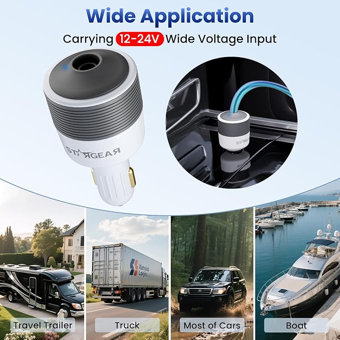 Starlink Mini Car Adapter with 10FT DC Power Cable, 12V to 24V DC Step Up Converter with Cigarette Lighter Adapter, Starlink Mini 12V Adapters for Power Supply, Ideal for RV, Boat, Trailer