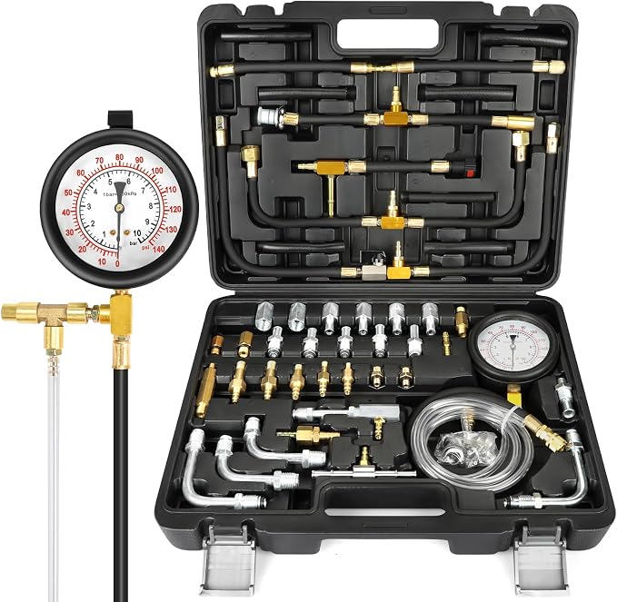 0-140PSI Fuel Injector Injection Pump Pressure Tester Gauge Kit Car Tools