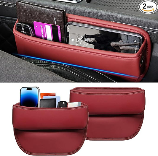 Universal Fit Car Gap Filler 2 pack, Premium Leather Seat Gap Filler Organizer, Car SUV Truck Essentials (Burgundy 2 PC)