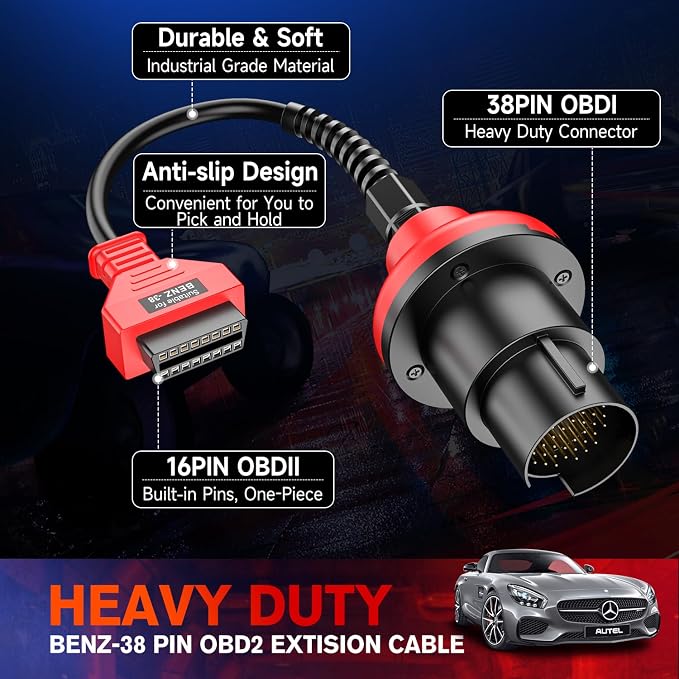 Autel Original BENZ-38 PIN Adapter, 38 Pin Male to 16 Pin Female OBDII Connector Compatible with Mercedes-Benz Pre-2001, Work with OBD2 Diagnostic Scan Tool OBD II Scanner