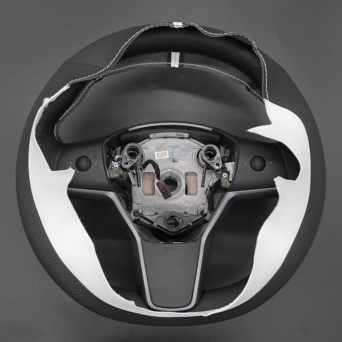 MEWANT Hand Stitch Steering Wheel Cover for Tesla Model Y 2023 Model 3 2023 DIY Steering Wheel Wrap Interior Accessory