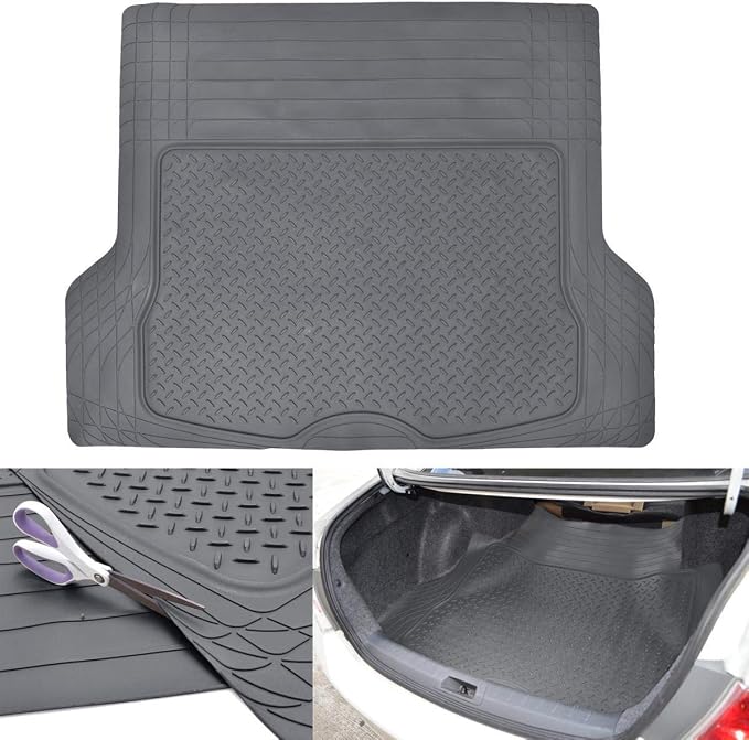 BDK Cat® CAMT-9014 (4-Piece) Large Deep Dish Rubber Car Floor Mats with Trunk Cargo Liner, Universal Trim to Fit Front & Rear Combo Set for Car Sedan SUV Van, Heavy Duty All Weather