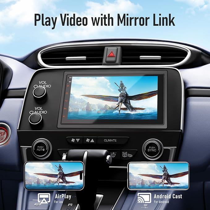 Haudio 7" Double Din Car Stereo with Wireless Apple CarPlay & Android Auto, Touchscreen Car Radio with Bluetooth 4.1, Mirror Link, GPS Navigation, WiFi, Voice Control, 2+32GB, FM Radio - No Camera