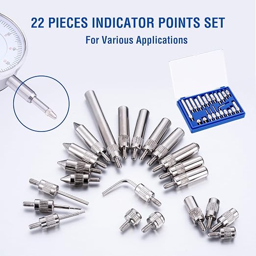KATSU Tools Dial Indicator with Magnetic Base and 22 Pieces Indicator Points Set, 0-1.0" Tester Gauge, 0.001" Precision, Fine Adjustment, Measuring Toolkit in Storage Case 401111
