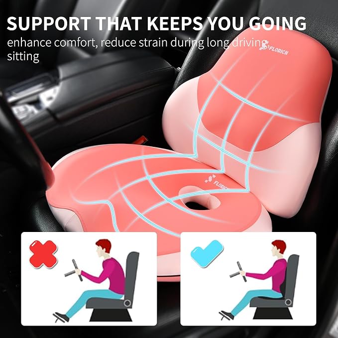 FLORICH Seat Cushion Lumbar Support Pillow for Office Chair, Car Lower Back Support, Ergonomic Desk Chair Pillow for Butt and Back Support of Memory Foam Seat Pad(Dark Pink)