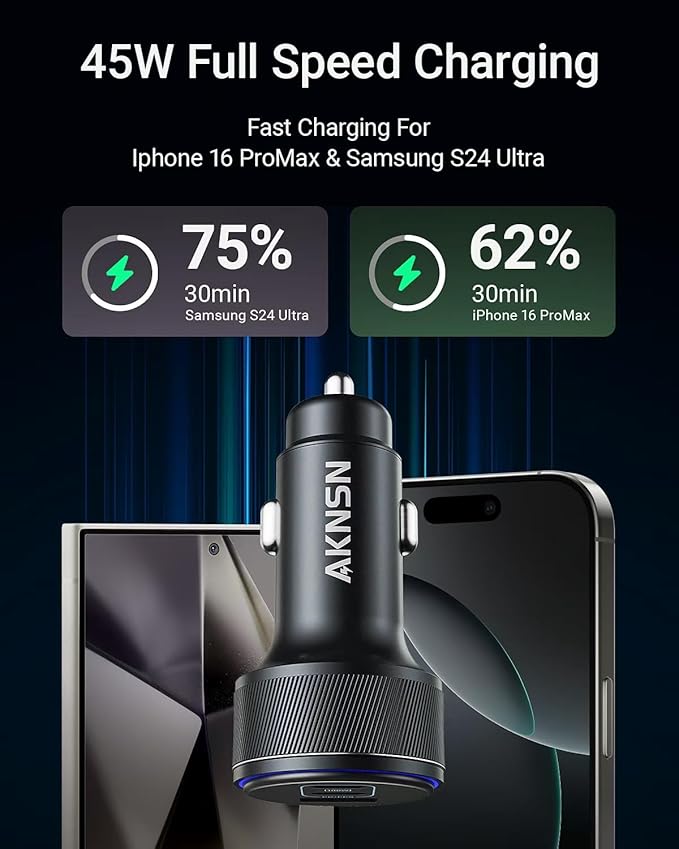 USB-C Car Charger for iPhone 17, 167.5W Max 3-Port Type-C Fast Charging Cigarette Lighter,Charger Adapter for iPhone 17/16/15/14/13,Samsung S24/S23/S22,Pixel,iPad Air,AirPods,Android