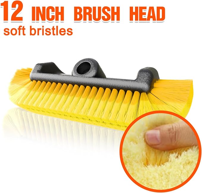LAANPOLE 16FT Car Wash Brush with Long Handle, Car Cleaning Brush with 12 Inch Soft Bristle, Solar Panels Cleaner with Telescoping Pole for RV, Truck, Boat, House Siding