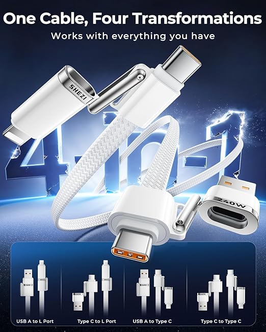 SHEZI Braided USB C to USB C Cable, 240W 4 in 1 Charging Cable 5FT, Fast Charging USB A/C to Lightning/Type C for iPhone 17 16 15 14 Pro Max/MacBook/iPad/Samsung, Multi Charger Cords for All Devices