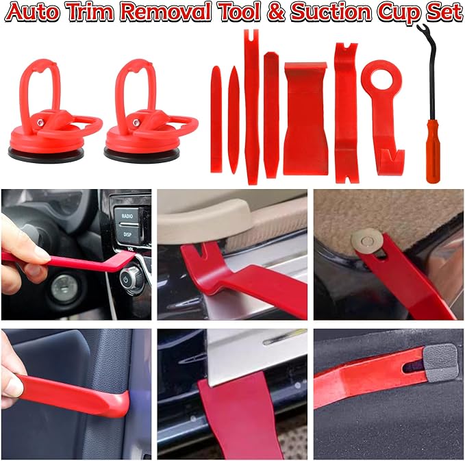 Dent Puller Kit for Car Dent Repair with Dent Reflect Line Board, Lightweight Dent Lifter, Rubber Hammer & Trim Removal Tools Set, Paintless Dent Removal for Auto Body Hail Damge Door Dings