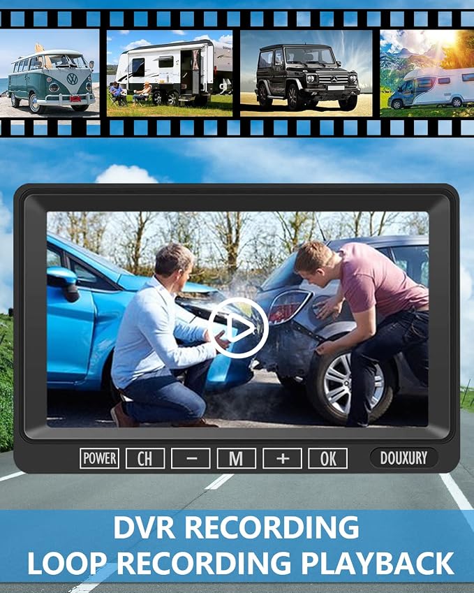 RV Backup Camera Wireless DOUXURY IP69 Waterproof 170° Wide View Angle HD 1080P Rear View Camera + HD LCD 7" Monitor, Digital Wireless Camera System for RV Truck 5th Wheel Trailer Pickup Camper Bus