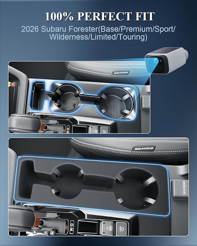 BIBIBO 4Piece for New 2026 Subaru Forester Center Console Organizer 2026 Subaru Forester Double Layer Armrest Tray+Cup Holder+Wireless Charging Mat Forester Insert Organizer (Not for 2025 Forester)