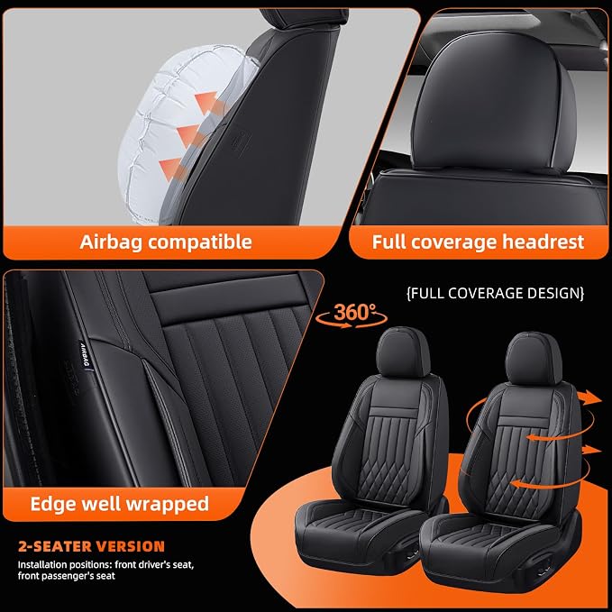 Universal 2-Seater Waterproof Breathable Nappa Leather Car Seat Covers Full Set, Compatible with Honda Civic, Toyota Camry Corolla, Nissan Rogue Sentra, Fit for Front Seats Most Sedans SUV