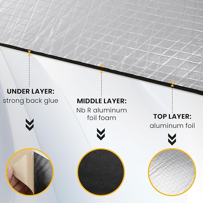 VOISEN Sound Deading Material for Cars,197 mil(5mm) 31 sqft Sound Deadening,Aluminum Foil Foam Automotive Soundproofing Material,Noise Insulation and Vibration Dampening Material 28 Pcs