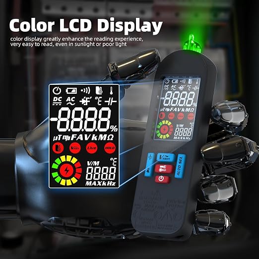 BSIDE Rechargeable Digital Multimeter Electrical Amp Tester Color LCD 6000 Counts Automatic Smart Voltmeter VFC Capacitance Diode AC DC Current Continuity Voltage Tester with Carrying Case