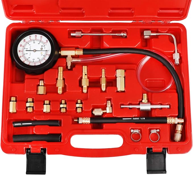 JIFETOR Fuel Injection Pump Pressure Tester Gauge Kit, Car Gasoline Gas Fuel Oil Injector Test Manometer Tool Set 0-140PSI, Universal for Auto Truck SUV Motorcycle ATV RV