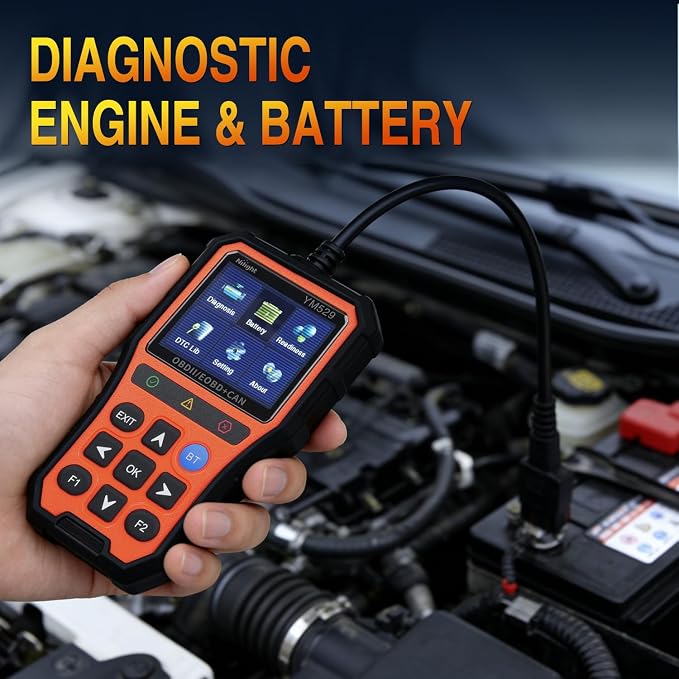 Nilight YM529 Smart Wireless OBD2 Scanner with Wireless Update - Professional Car Diagnostic Tool with 2.8" IPS Screen - Auto Code Reader for Check Engine Light & Wireless Update, 1996-2026 Vehicles