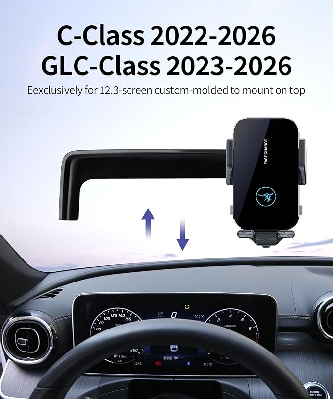 15W Wireless Fast Charger for Mercedes Benz GLC-Class 2023-2026/C-Class 2022-2026 Accessories 12.3 inch Screen Fixed Clip, Auto Accessories Navigation Bracket, 360° Rotation