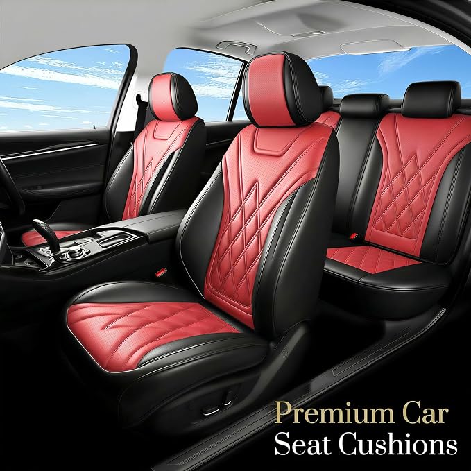 Fit Maverick Car Seat Covers for Ford Maverick 2022-2025 2026 - Luxury Leather, Anti-Slip, All-Weather Seat Cushions, Waterproof & Breathable, Airbag Compatible, Full 5-Seat Set (Red)