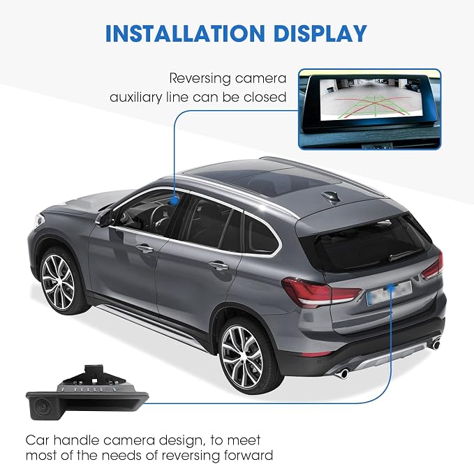 Tailgate Handle Backup Camera for BMW 1/3/5/6 X1/X3/X5/X6/Z4 Series E90 E60 E70 E84 E92 2004-2015, 170° Wide Angle Waterproof Rear View Reversing Camera Replacement
