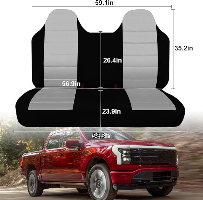 Custom Bench Seat Covers for Ford F150 F250 F350 1992 1993 1994 1995 1996 1997 1998 Heavy Duty Cloth Protector Interior Accessories，Waterproof & Machine Washable - Gray
