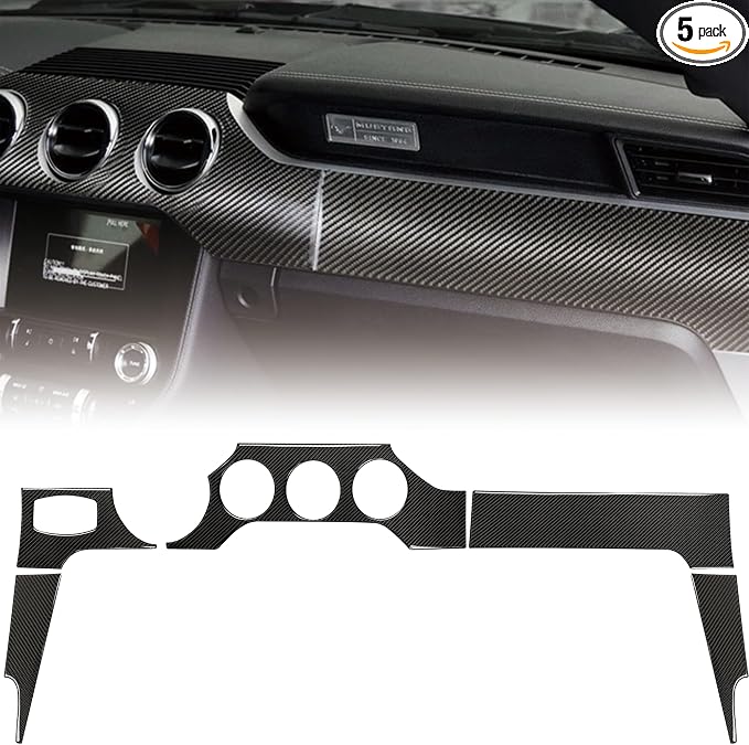 5-Piece Carbon Fiber Dashboard Instrument Panel Trim Cover Kit, 3K Real Carbon Fiber Sticker Overlays, Glossy Finish, Interior Decoration