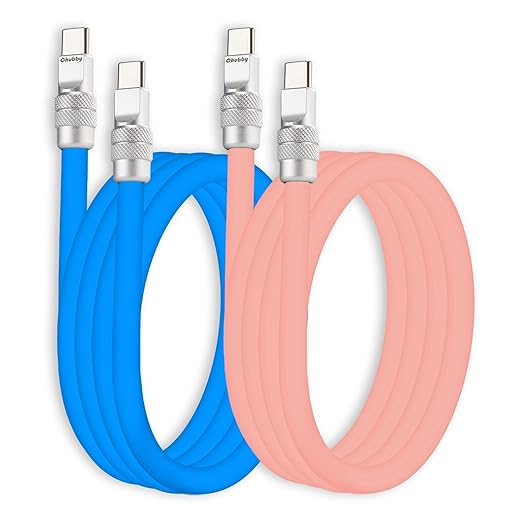 chubbycable Couple Chubby 2 Pack 240W USB C Cable Extra Thick Silicone Fast Charging Cable Compatible with iPhone 17-15 Series iPad Galaxy Series, Blue+Pink, Type-C to Type-C, 4.9FT