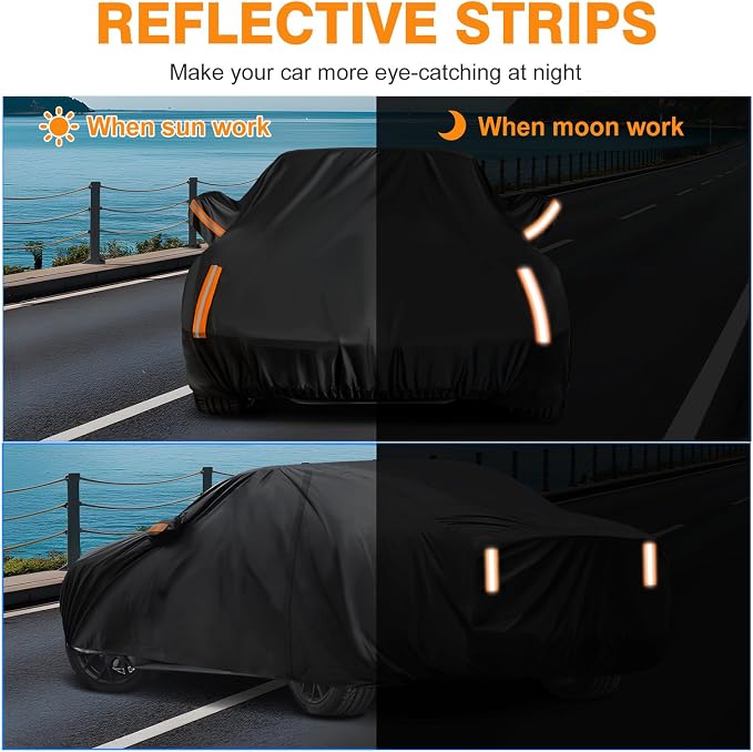 NEVERLAND Car Cover Waterproof All Weather for Automobiles, Outdoor Sedan Full Cover Heavy Duty Protection Snow Anti-UV Windproof for BMW/Mercedes-Benz/Audi/Honda/Toyota (Size:208''L x 78''W x 59''H)