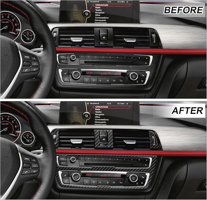 13PCS Real Carbon Fiber Interior Trim Kit Compatible with BMW 3 Series F30 F31 F34 2012–2019, 4 Series F32 F33 F36 2014–2020, Interior Decor Sticker Accessories