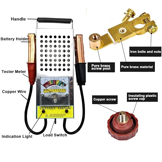 Battery Load Tester, Alternator Load Tester 12V 6V with Voltmeter Alligator Clips, Top Post Battery Disconnect Switch for Car, RV, Truck, Marine, Boat
