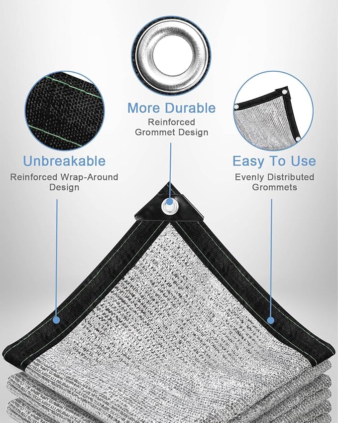 vensovo 85% Aluminum Shade Cloth - Reflective Aluminium Shade Netting Sun Shade Cover with Grommets for Cars, Dogs, Outdoor, RV, Patio (13x13FT)