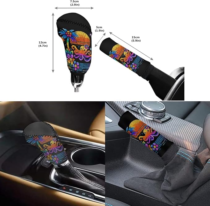 Forchrinse Hawaiian Octopus Car Seat Covers Full Set for Women Men Front Back Seat Cover Steering Wheel Cover Seatbelt Pads Handbrake Gearshift Cover Garbage Can 15Pack Auto Accessories