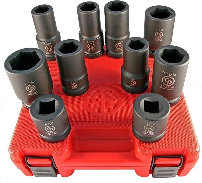 Chicago Pneumatic SS8210HDW - 1 Inch Square Drive, Wheel Service SAE & Metric, 6 Point, Impact Socket Set (10 PCS)