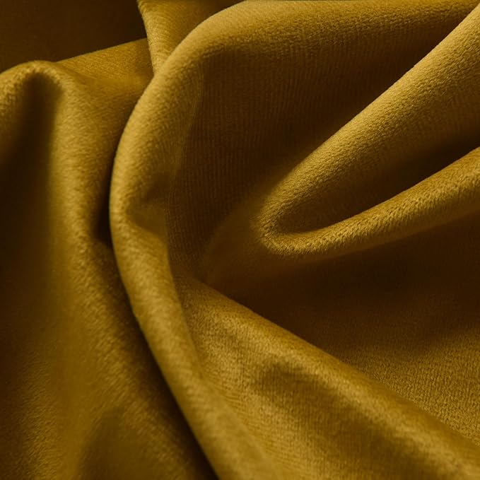 Roslynwood Luxury Soft Olive Yellow Velvet Curtains 72 inches Long Back Tab Thermal Insulated Blackout Window Drapes for Living Room/Bedroom/Dining Room, W52 x L72, 2 Pcs