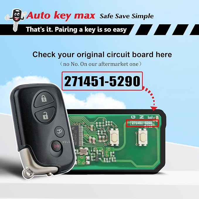 Remote Key Fob Replacement, Programmable Keyfob, Replacement Car Keys and Fob for 2010-2015 Lexus RX350 RX450H GX460 CT200H Smart Remote HYQ14ACX 271451-5290