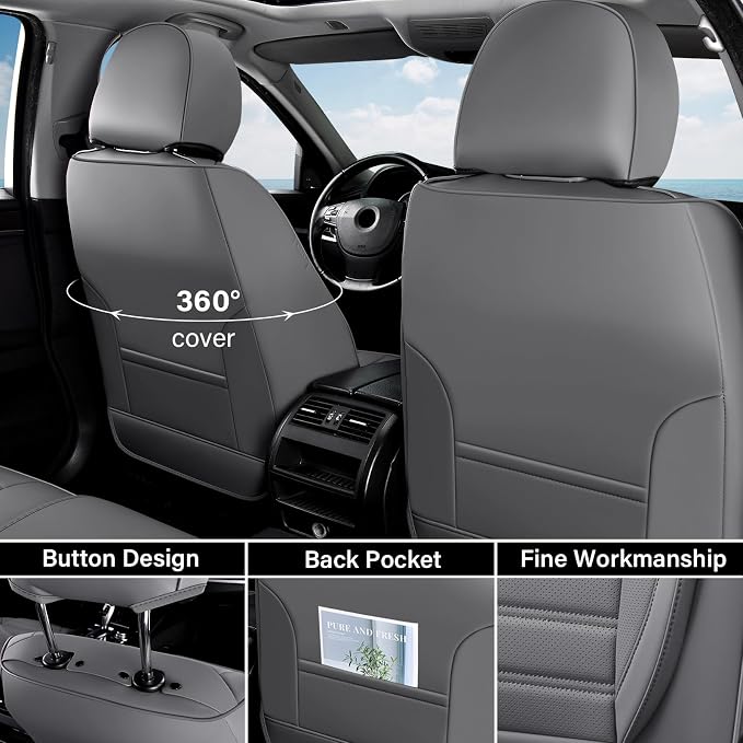 Coverado Seat Covers, Car Seat Covers Front Seats, Automotive Seat Covers, Waterproof Nappa Leather Car Seat Cover, Car Seat Cushion, Gray Seat Covers Carseat Cover Universal Fit for Most Cars