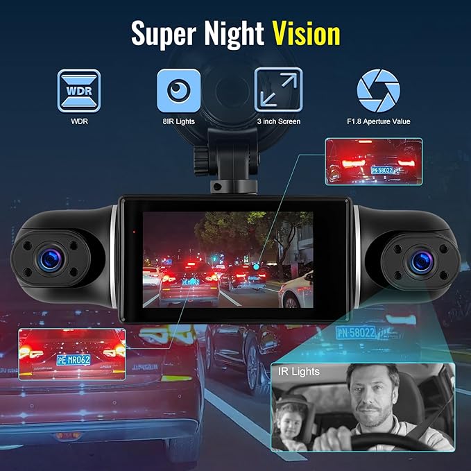 NHOPEEW 4 Channel Dash Cam 360° Coverage: Front 2K + Triple 1080P Car Camera Built-in WiFi Car Camera with App, Front Rear Left Right Inside with G-Sensor/Night Vision/Loop Recording + 64GB Card