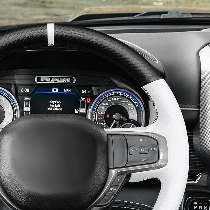 MEWANT Hand-Stitched Steering Wheel Cover Wrap for Dodge Ram 1500 2019-2023 Steering Wheel Accessories for Dodge Ram(Backsides Without Buttons)