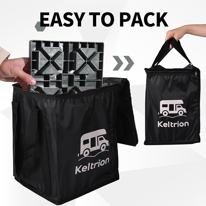 12 Pack Camper/RV Leveling Blocks Suitable for 4 Wheels Interlocking and Anti-Slip Design with Carrying Bag Heavy-Duty for Camper Travel Trailer Grey