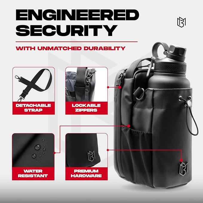 Magnetic Gym Bag for Men and Women – Sling Bottle with Magnetic Attachment | Water Bottle Holder, Gym Pouch, Crossbody Bag for Travel, Sports, Work, Fitness