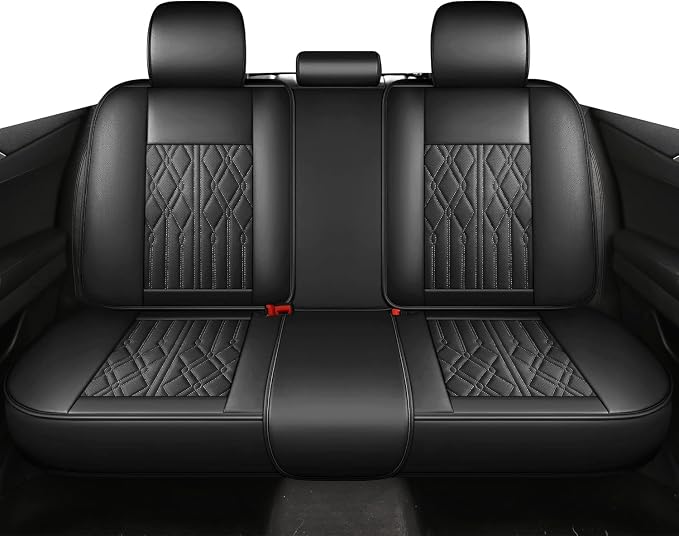 Huidasource Rear Seat Covers, Waterproof Universal Fit Rear Seat Covers for Split Bench, Faux Leather Seat Cushion Cover for Most Cars Sedan SUV Pickup Truck (Back Row/Pure Black)