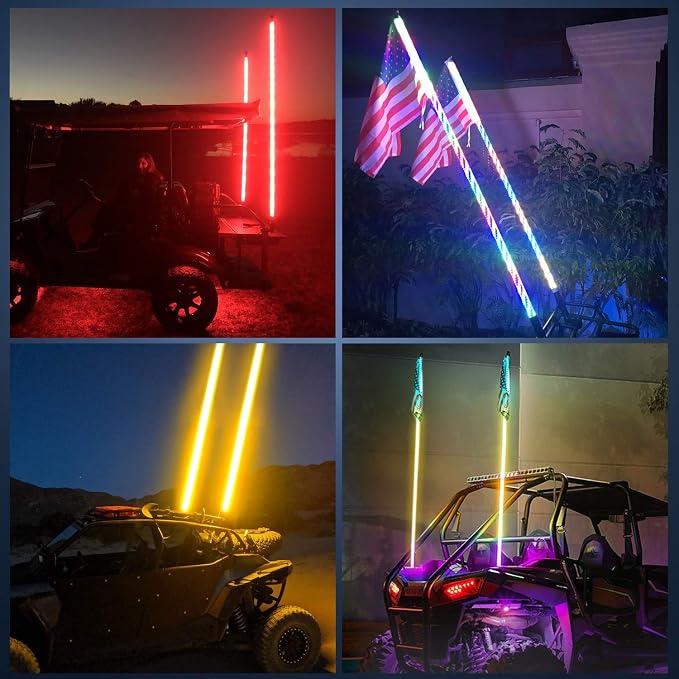 Nilight 2PCS 6FT Spiral RGB Led Whip Light with Spring Base Chasing Light RF Remote Control Lighted Antenna Whips for Can-Am ATV UTV RZR Polaris Dune Buggy Offroad Truck, 2 Years Warranty