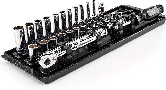 TEKTON 1/4 Inch Drive 12-Point Socket and Ratchet Set, 29-Piece | SKT03102