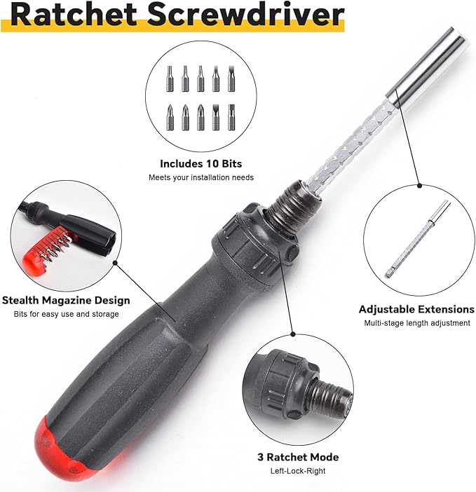 Ratchet Screwdriver 7 PCS Auto Trim Removal Tool Kit, No-Scratch Car Interior Disassembly Set for Dash Radio Audio CarPlay Screen Upgrade & Reverse Camera Installation