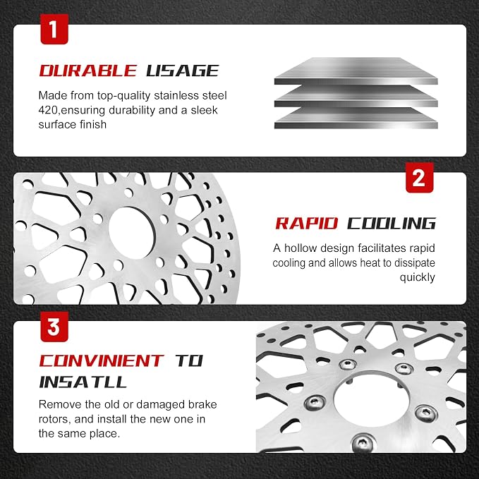 2 * 11.8''Harley front rotors Compatible with Harley Electra Glide/Road Glide/Road King/Street Glide/CVO Road Glide/CVO Limited FLHTKSE Brushed Finish Stainless Steel Disc Rotors