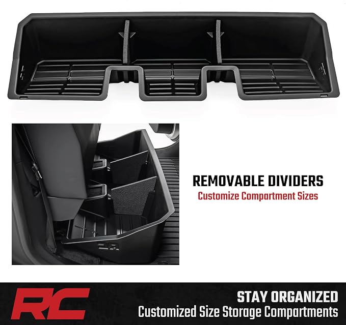 Rough Country Under Seat Storage Tray for Tesla Cybertruck (2024-2005) - Custom-Fit Rear Seat Organizer, High-Density Thermoplastic, Anti-Skid Cargo Tray
