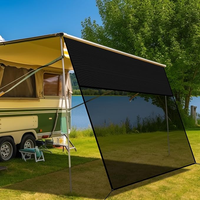 RV Awning Shade Screen with Zipper 9' x 11'3'', 600D Oxford Top + Mesh Bottom, RV Sun Shade Screen for Awning, RV Shade Complete Kits for Trailer Camper