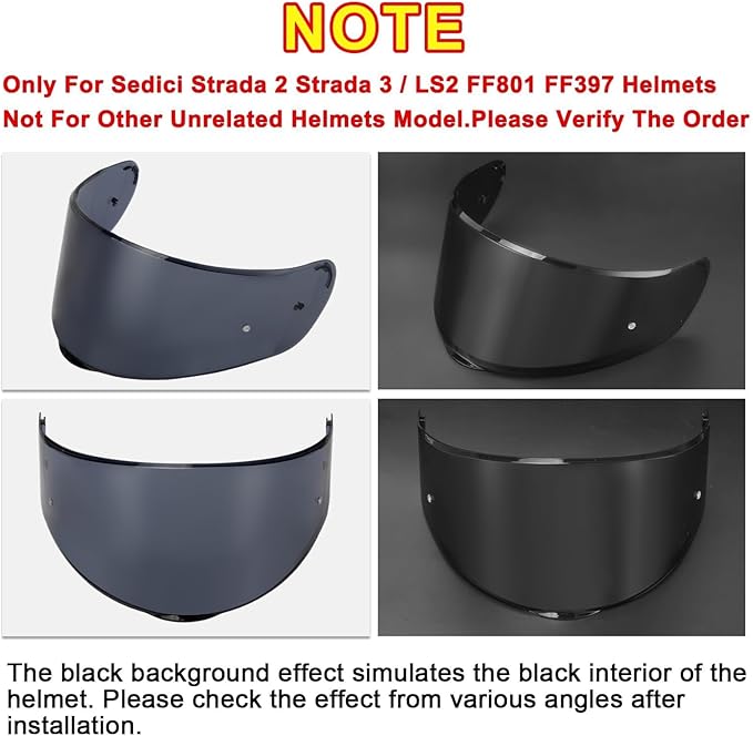 PSLER Sedici Strada 2 Visor - Sedici Strada 2 and Strada 3 Face Shield Motorcycle Helmet visor for Sedici Strada 2 Strada 3 FF801 FF397,Deep Black Visor